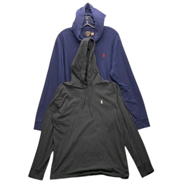 Polo Ralph Lauren Hooded Long Sleeve Cotton T Shirts Mens Navy Gray Lot 2 Size L - Picture 1 of 16